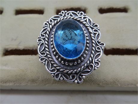 New Blue Topaz German Silver Ring Size 8