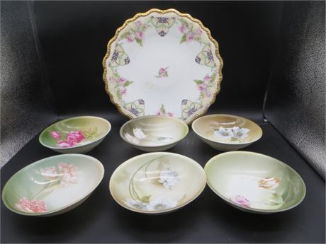 Early 1900's Porcelain Limoge Plate Hand Painted Floral Design w/Gold Trim &