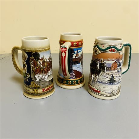 3 Budewiser Holiday Steins