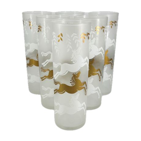 Lot of Mid-Century 1950s Libbey "Cavalcade" Frosted Highball Glasses