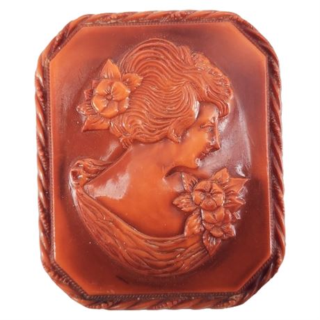 Vintage 30s Molded Celluloid Plastic Cameo Brooch