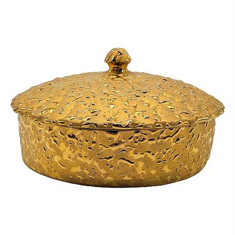 Mid-Century Weeping Bright Gold Ceramic Trinket Box