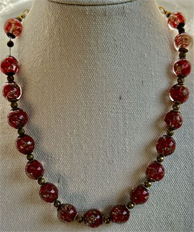 Red vintage Italian Marano glass beaded necklace