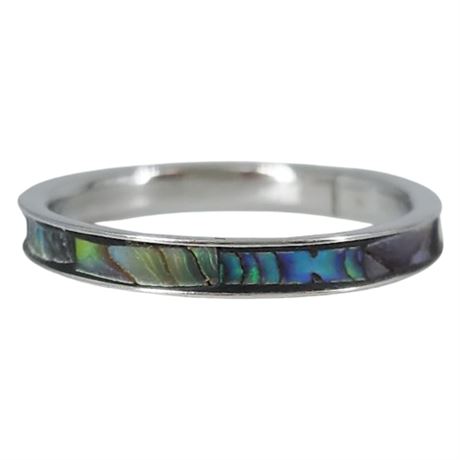 Vintage Silver Tone Abalone Band Ring, Sz 7