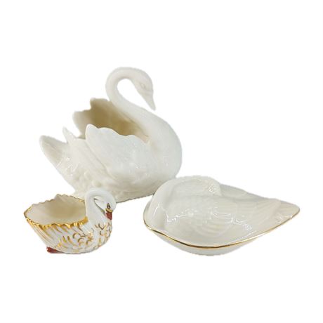 Lenox and Belleek Willets Swan Trinket Dishes, set of 3