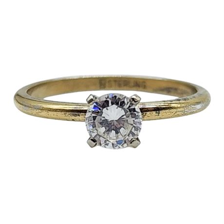 Vintage Gold Over Sterling Silver CZ Solitaire Ring, Sz 8.75