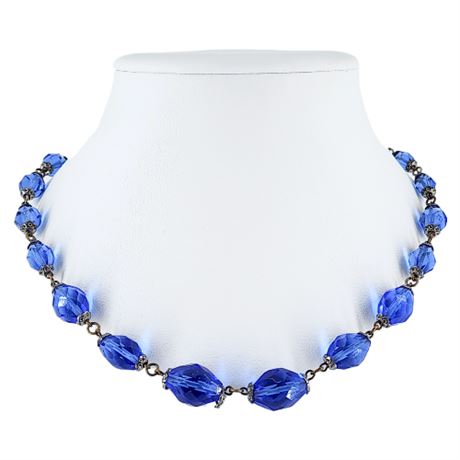 Vintage Faceted Blue Crystal Beaded Necklace