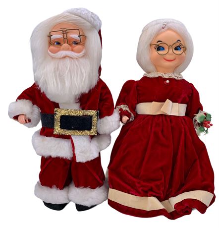 1970s Santa & Mrs. Claus 13” Claret Velvet Holiday Dolls