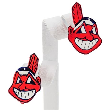 Hand Painted Wood CLEVELAND INDIANS Post Back Earrings