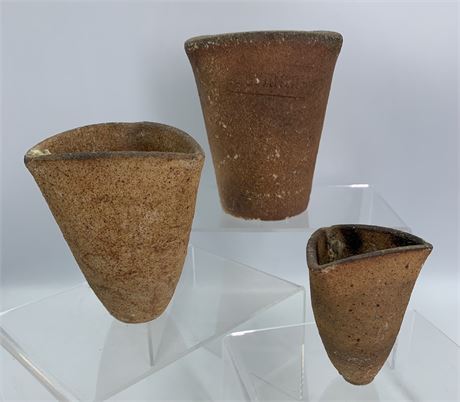 3 pc German Earthenware Triangular Shaped Nesting Pine Resin Pots