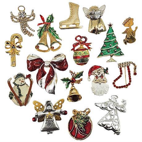 Sixteen Vintage Christmas Brooches, incl. Merksamer