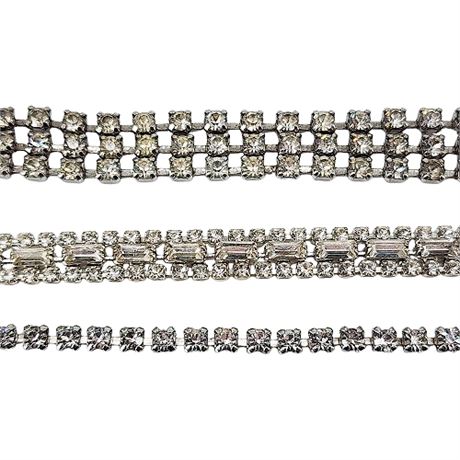 Three Vintage Prong Set Clear Rhinestone Bracelets