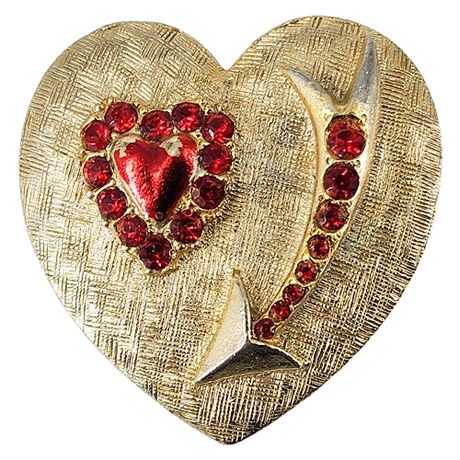 Vintage Rhinestone Heart & Arrow Brooch