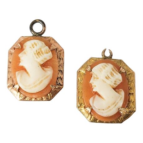 Pair Vintage Gold Filled Carved Shell Cameo Mini Pendants/Charms