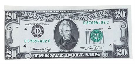 Uncirculated Mint Error 1974 $20 Bill Paper Money