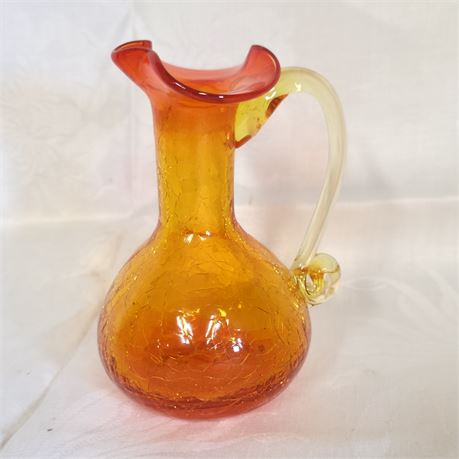 Hand Blown Orange & Yellow Crackle Glass Vase