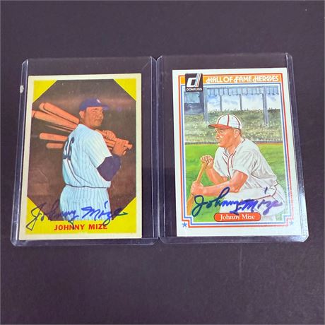 2 Johnny Mize Signed Cards
