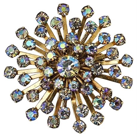 Vintage Aurora Borealis Rhinestone Burst Brooch