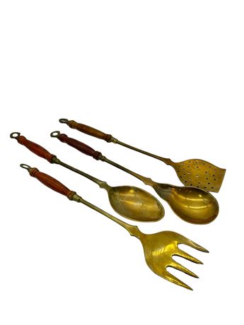 Brass Utensils with Wood Handles