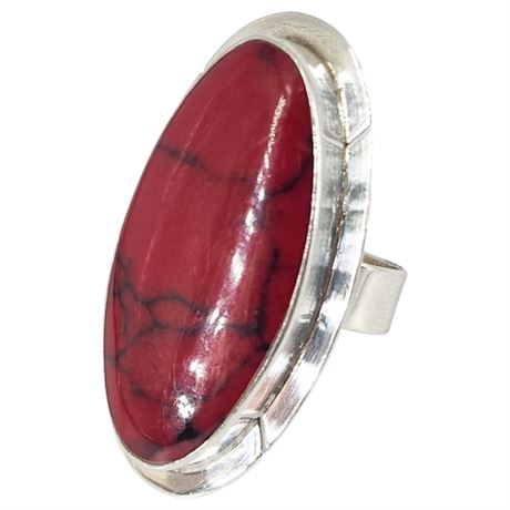 Vintage Taxco Mexico Sterling Silver Red Jasper Ring, Sz 10