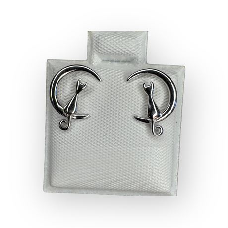 Cat on the Moon Sterling Silver Earrings