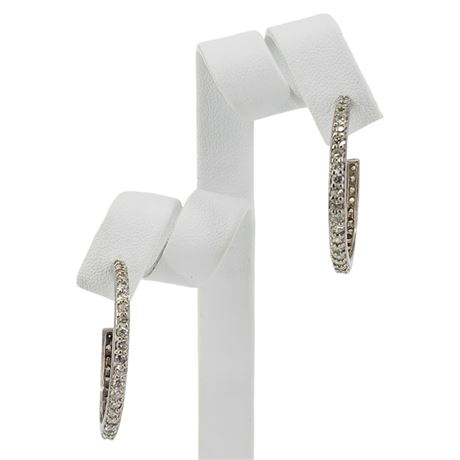 Vintage Sterling Silver CZ Hoop Post Back Earrings