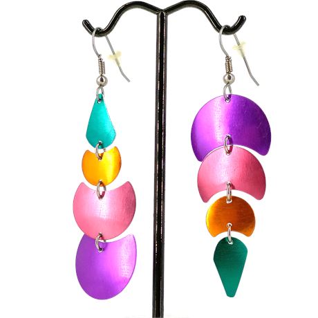 Colorful Geometric Dangle Earrings – Purple Pink Teal Modern Statement