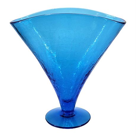 Vintage Blenko Cobalt Blue Crackle Glass Fan Vase