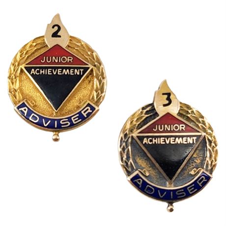 Pair Vintage Signed 10K Gold Achievement Lapel Pins