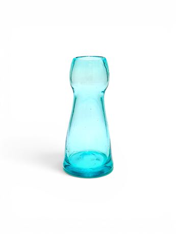 Vtg Hand Blown Aqua Blue Glass Vase