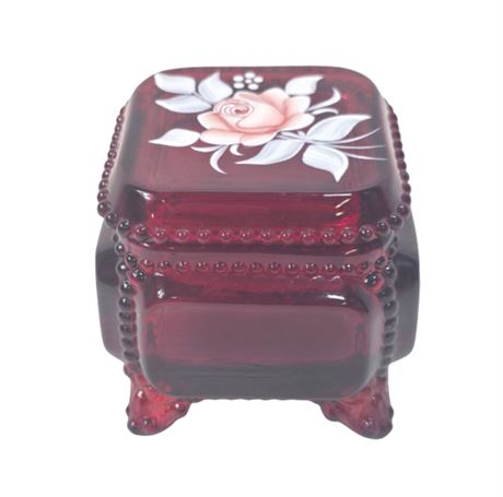 Hand-painted Ruby Red Glass Trinket Dish