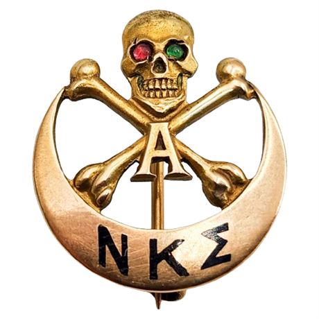 Antique Bailey Banks & Biddle GF Skull Crossbones NKΣ Fraternity Lapel Pin