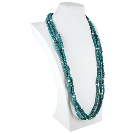 Triple Strand Faux Turquoise Southwestern Style Necklace