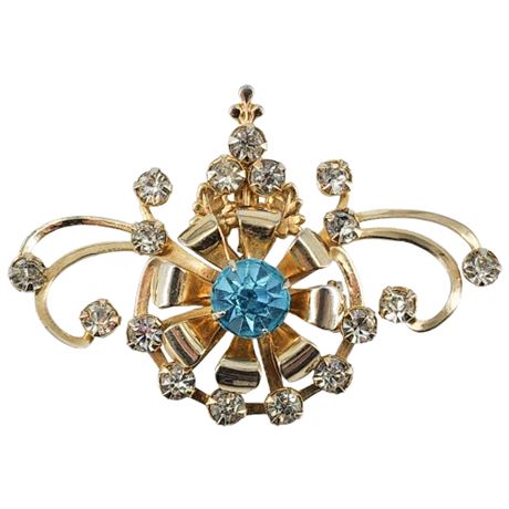 Vintage Rhinestone Scroll/Flower Brooch/Pendant