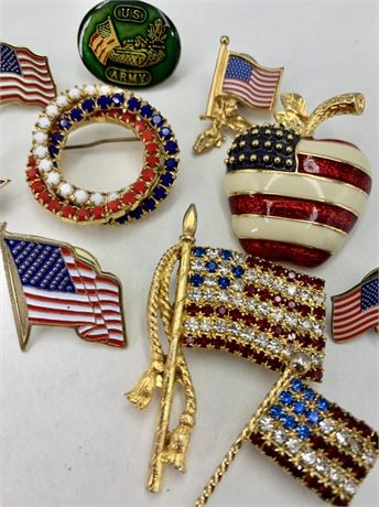 10 pc Patriotic US Flag Costume Jewelry Pin Lot