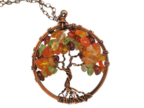 TREE OF LIFE Pendant Necklace ~Orange Brown Green ~ 22 & 1/2" chain