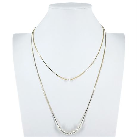 Pair Vintage Gold Tone Cobra Chain Faux Pearl Necklaces