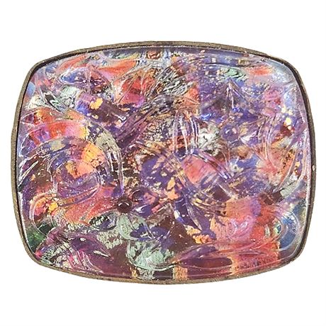 Vintage Foil Backed Floral Molded Art Glass Brooch