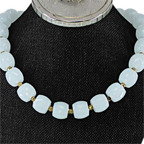 Faceted Ice Blue Acrylic Beaded Chunky Necklace