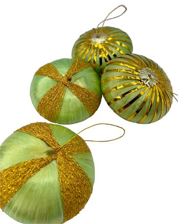 4 Mid Century Lime Chinese Lantern Biscuit Shaped Tree Ornaments