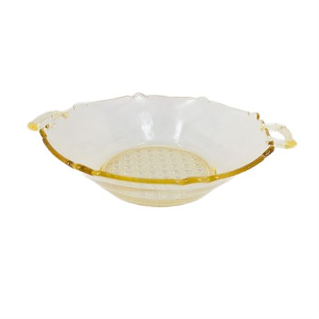 Lancaster Yellow Depression Glass Cane Bottom Handled Serving Bowl