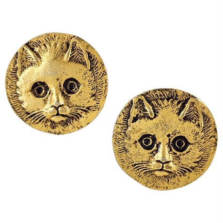 Signed Vintage JUDITH MORACEK MULLEN Gold Tone Cat Earrings