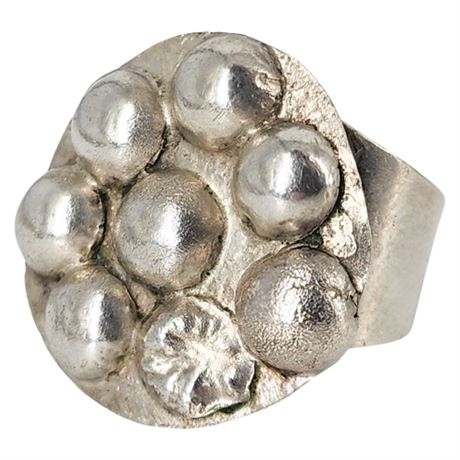 Vintage Sterling Silver Buttons Open Back Ring, Sz 5