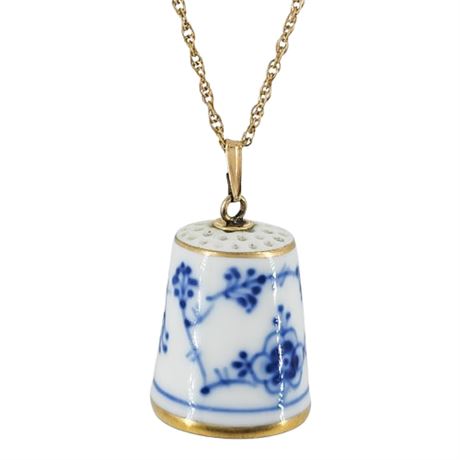 Vintage BING & GRONDAHL Porcelain Thimble Pendant Necklace