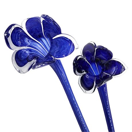 Pair Murano Art Glass Long Stem Blue Flowers (2 of 2)