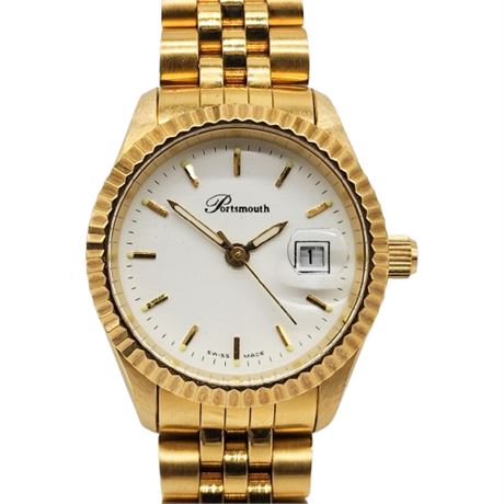Vintage PORTSMOUTH Gold Tone Ladies Quartz Wrist Watch, NOT Running