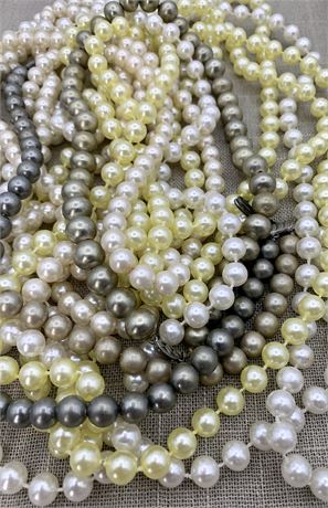 5 Swanky Mid Century to 80s Faux Pearl Necklaces