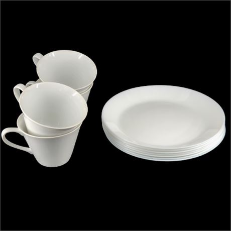 Amcrest "Celestial" Coffee Mugs, Set of 4 / 7 White Salad Plates