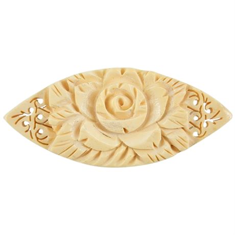 Vintage Hand Carved Bone Rose Brooch