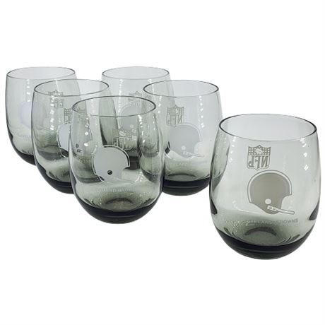 Vintage Cleveland Browns NFL Smoke Glass Double Rocks Glass Tumblers